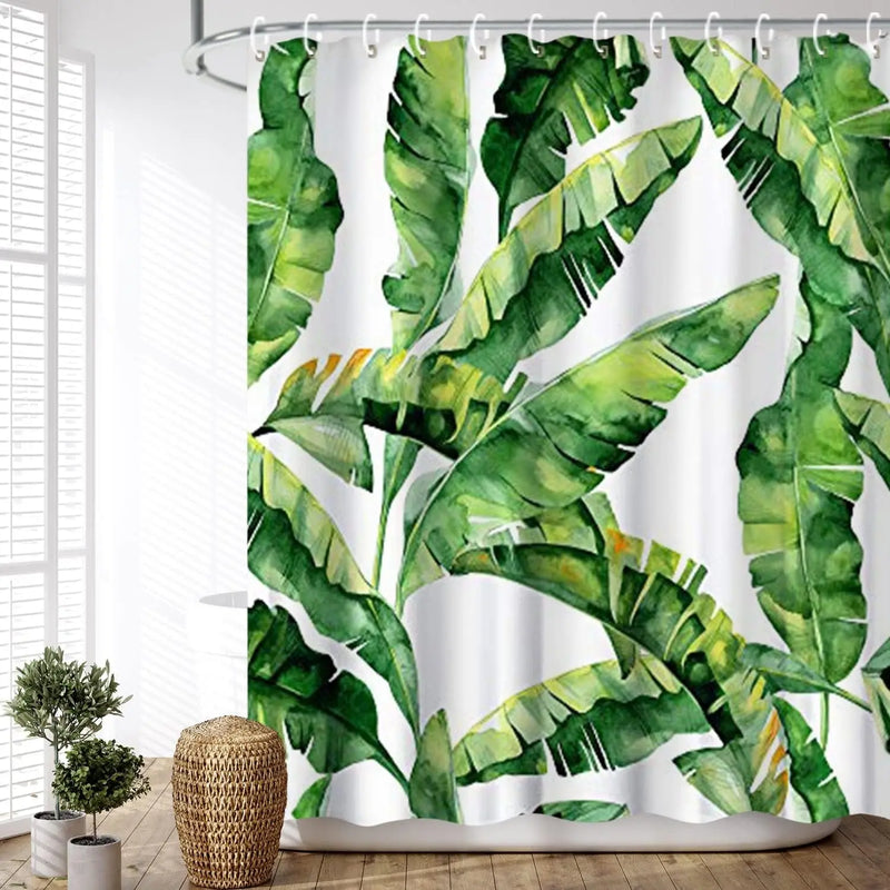 Green Shower Curtain, Tropical Shower Curtain, Plant Shower Curtain, Leaf Shower Curtain, Botanical Shower Curtain, Jungle Shower Curtain Set with 12 Hooks, Bathroom Decor, 72X72 Inches - Puck's