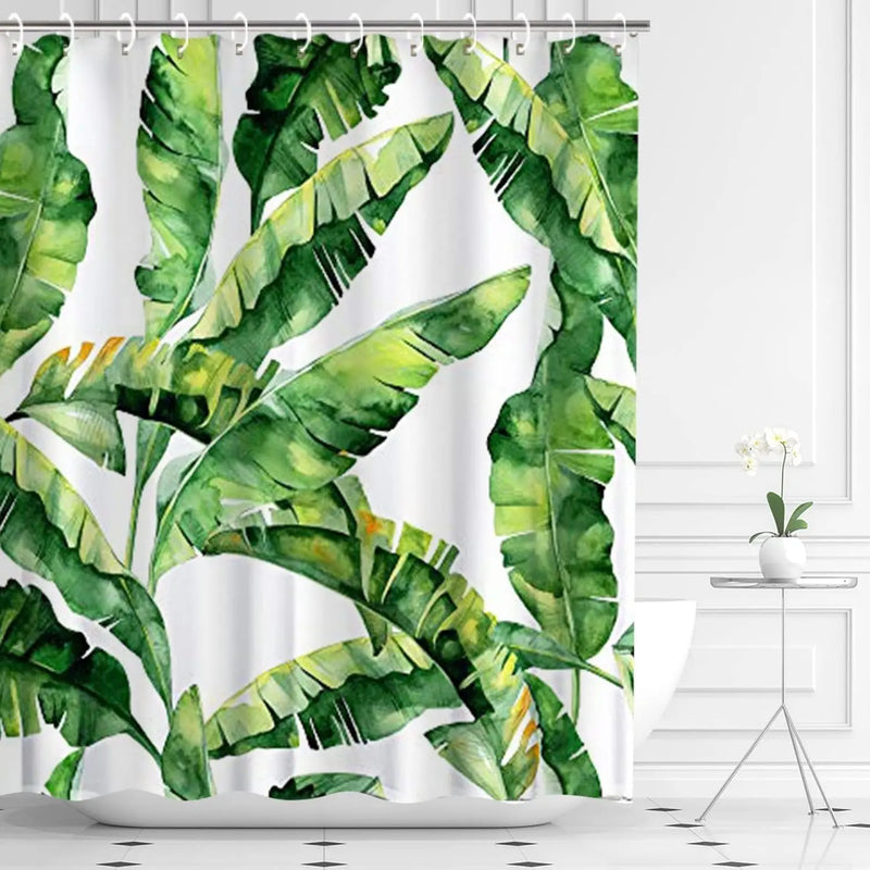 Green Shower Curtain, Tropical Shower Curtain, Plant Shower Curtain, Leaf Shower Curtain, Botanical Shower Curtain, Jungle Shower Curtain Set with 12 Hooks, Bathroom Decor, 72X72 Inches - Puck's