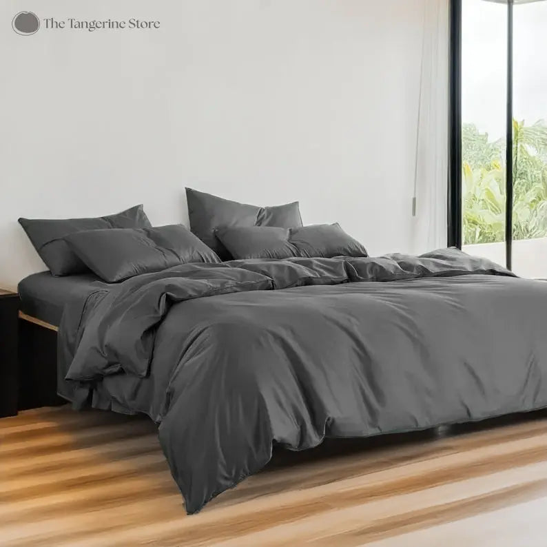 Grey - Cotton Sateen 3 Piece Duvet Cover Set | 4 Piece Sheet Set | - Puck's