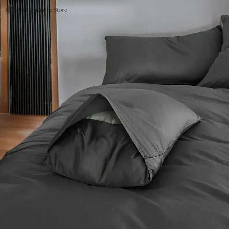 Grey - Cotton Sateen 3 Piece Duvet Cover Set | 4 Piece Sheet Set | - Puck's