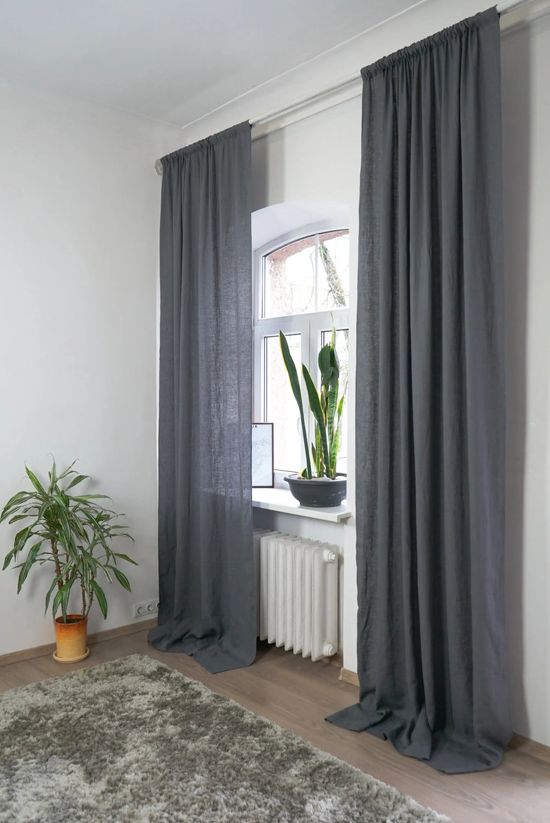 Grey linen curtain with rod pocket - Puck's