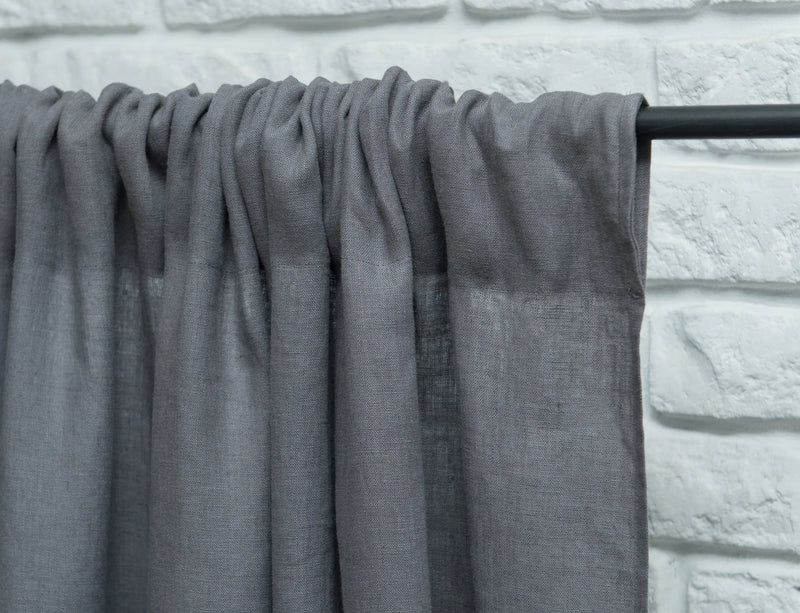 Grey linen curtain with rod pocket - Puck's