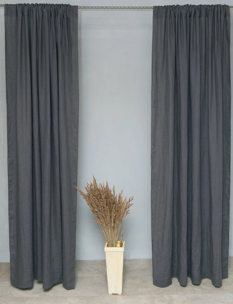 Grey linen curtain with rod pocket - Puck's
