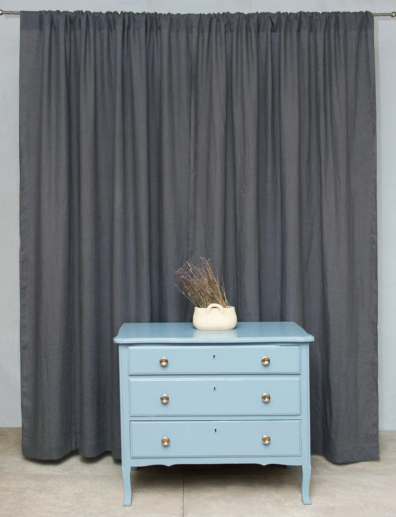 Grey linen curtain with rod pocket - Puck's