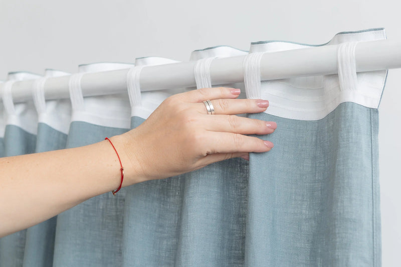 Greyish Mint linen curtain with multifunctional tape - Puck's