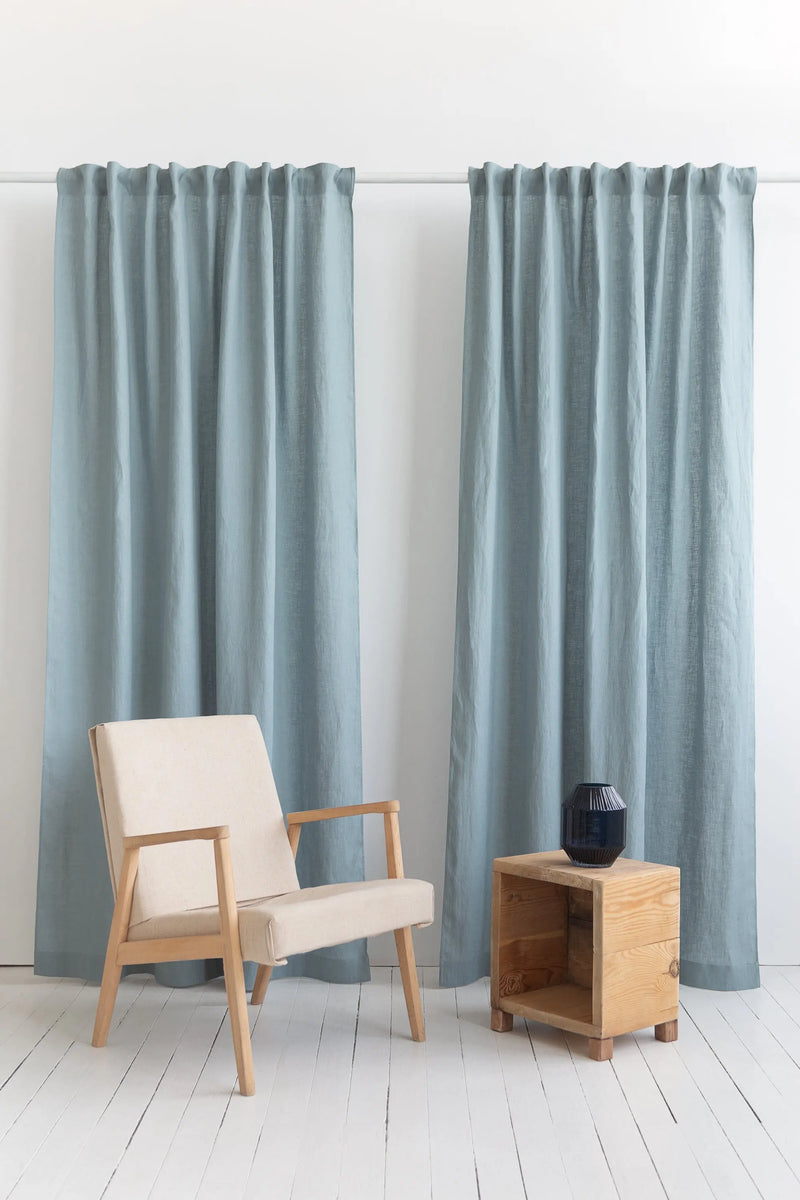 Greyish Mint linen curtain with multifunctional tape - Puck's