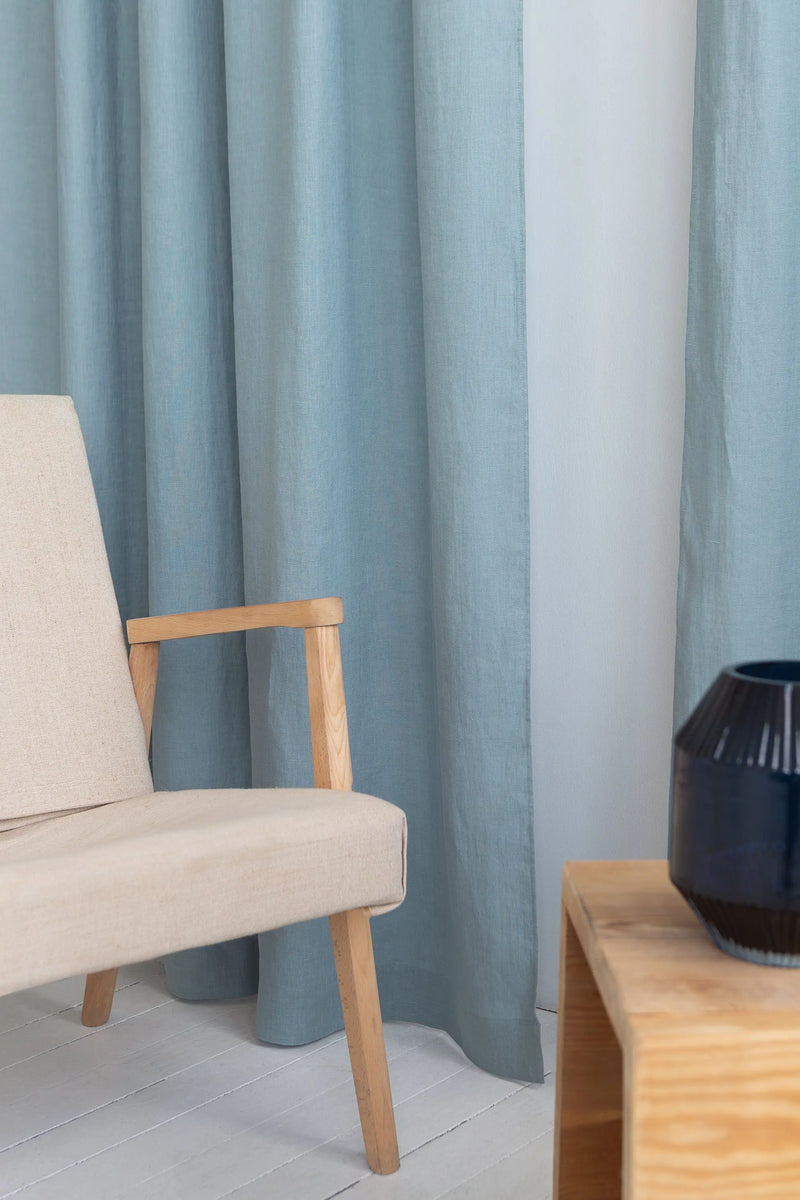 Greyish Mint linen curtain with multifunctional tape - Puck's