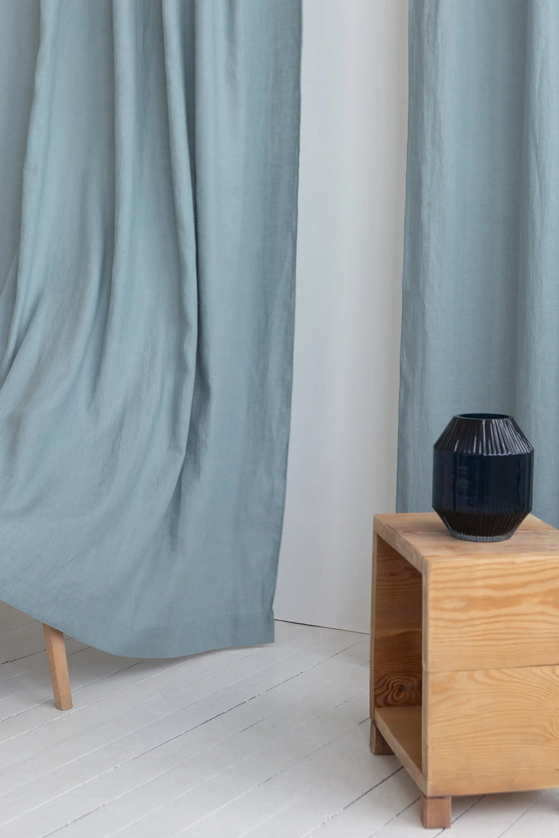 Greyish Mint linen curtain with multifunctional tape - Puck's