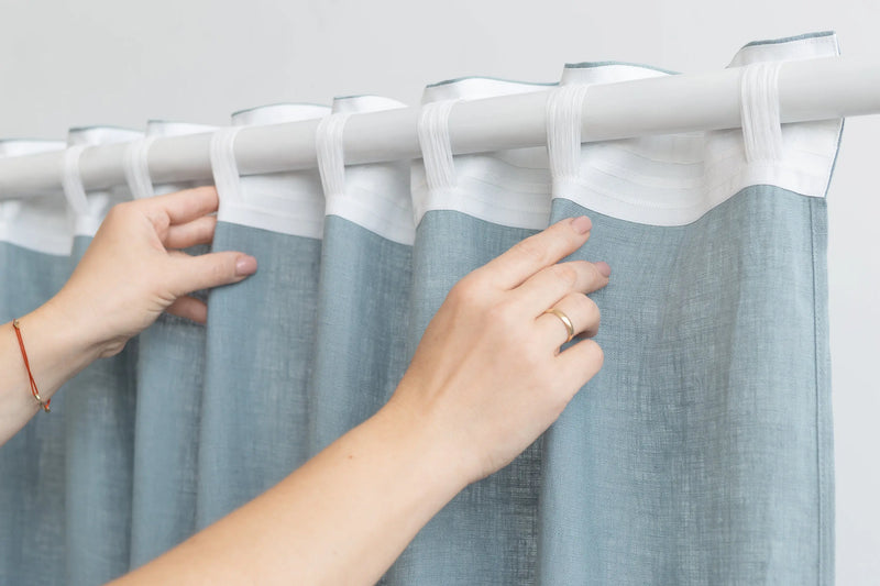 Greyish Mint linen curtain with multifunctional tape - Puck's