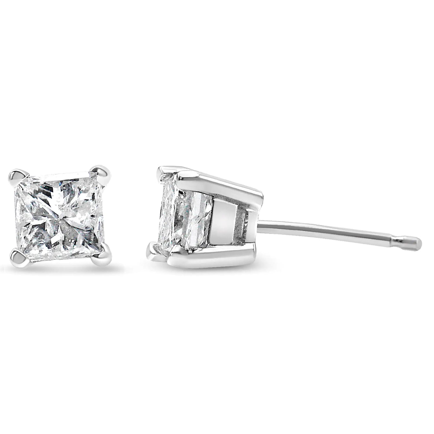 14k White Gold 1/5 Cttw Princess-cut Diamond Petite Stud Earrings (I-J, I2-I3) - Puck's