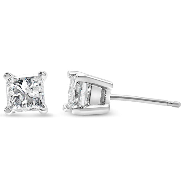14k witgouden 1/5 Cttw princessgeslepen diamanten petite oorbellen (I-J, I2-I3) - Puck's