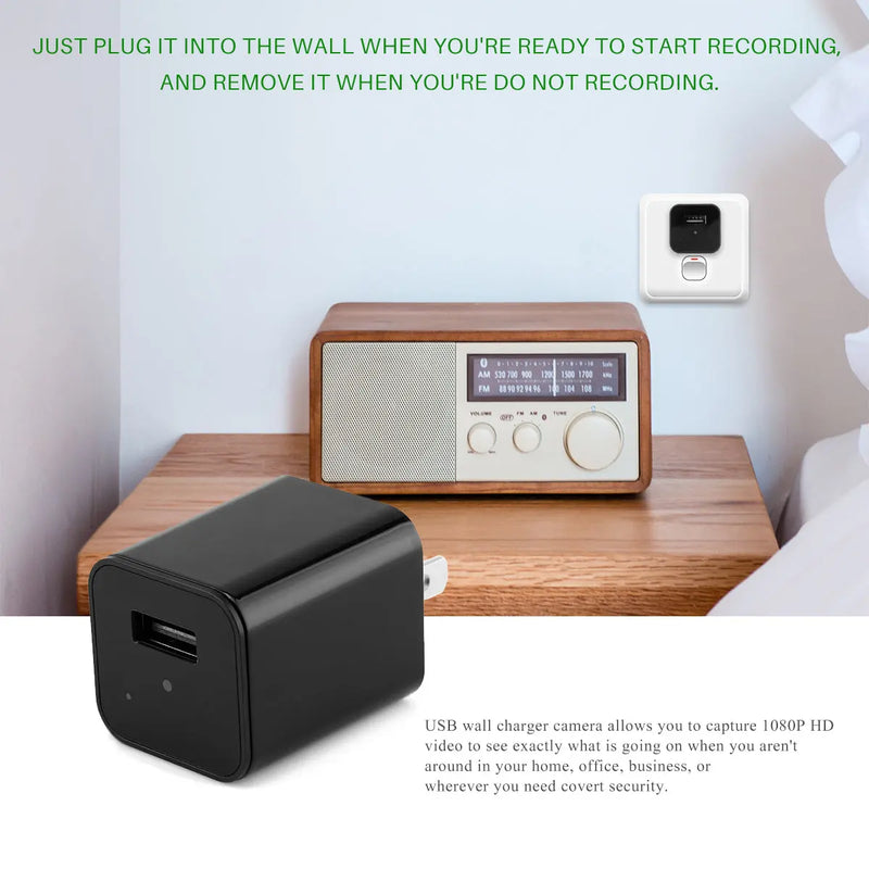 HD 1080P Hidden Camera USB Charger Home Security - Puck's