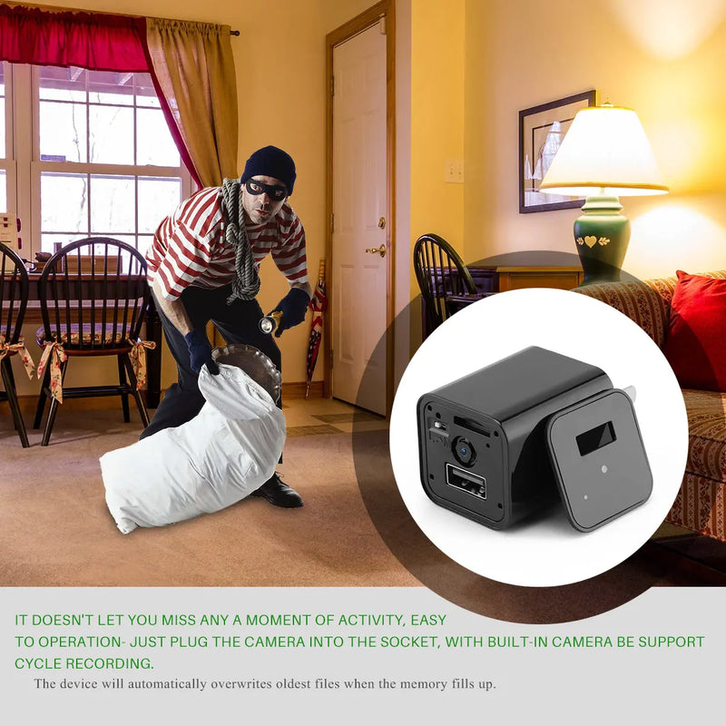 HD 1080P Hidden Camera USB Charger Home Security - Puck's