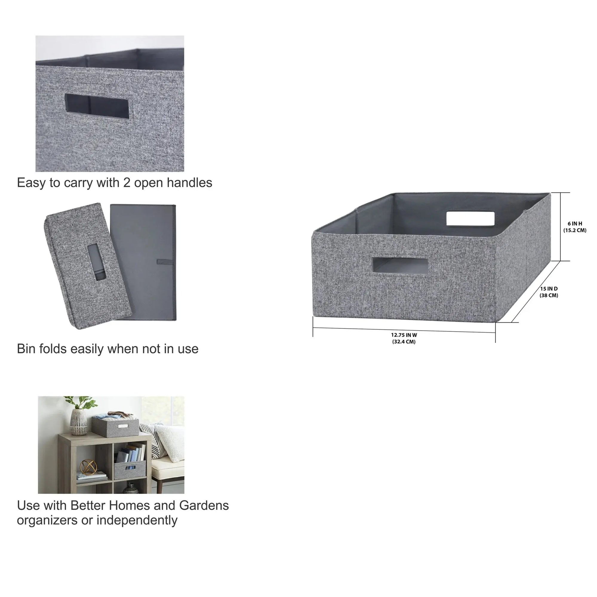 Half-Size Fabric Storage Bin, 2 Pack, Gray - Puck's