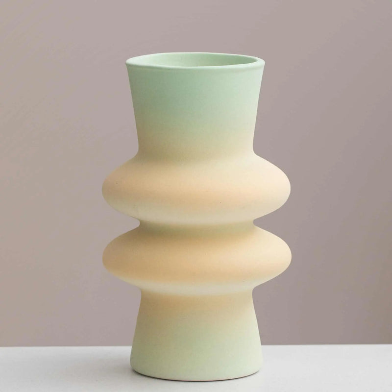Handmade Ceramic Gradient Vase, Dopamine Geometric Matte Flower - Puck's