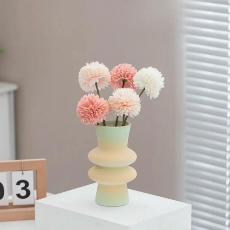 Handmade Ceramic Gradient Vase, Dopamine Geometric Matte Flower - Puck's