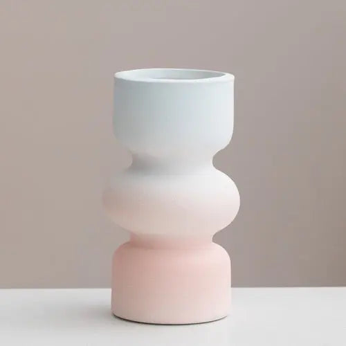 Handmade Ceramic Gradient Vase, Dopamine Geometric Matte Flower - Puck's