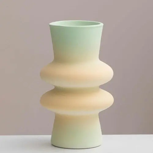 Handmade Ceramic Gradient Vase, Dopamine Geometric Matte Flower - Puck's