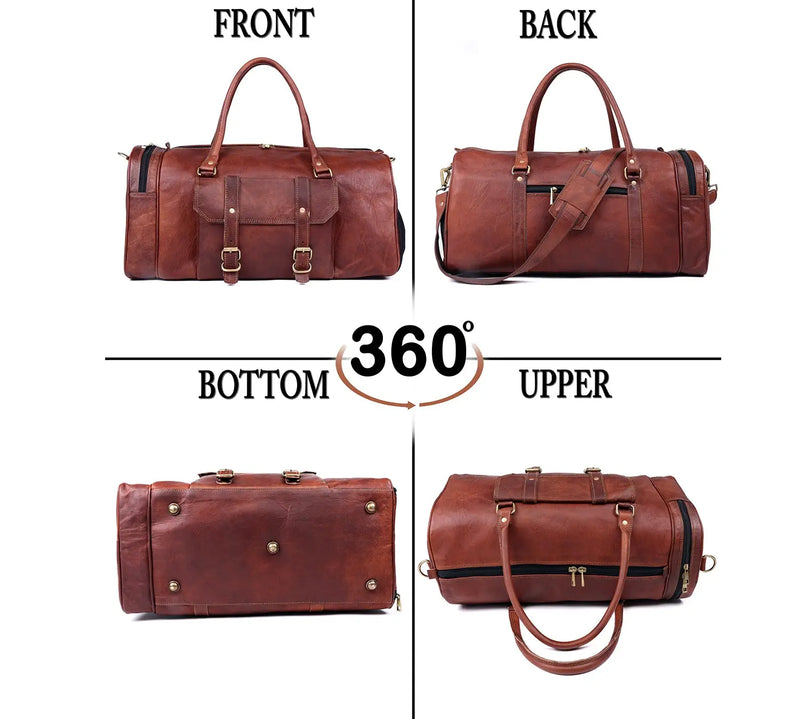 Handmade Genuine Leather Travel Duffel Bag with Shoe Compartment - Puck's