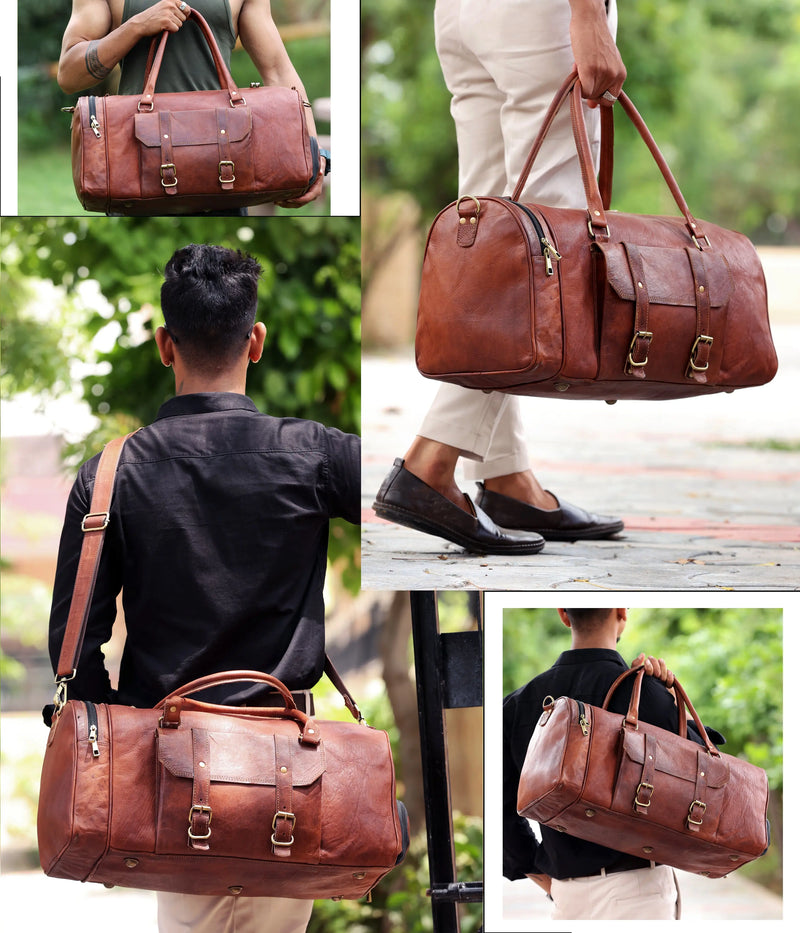 Handmade Genuine Leather Travel Duffel Bag with Shoe Compartment - Puck's