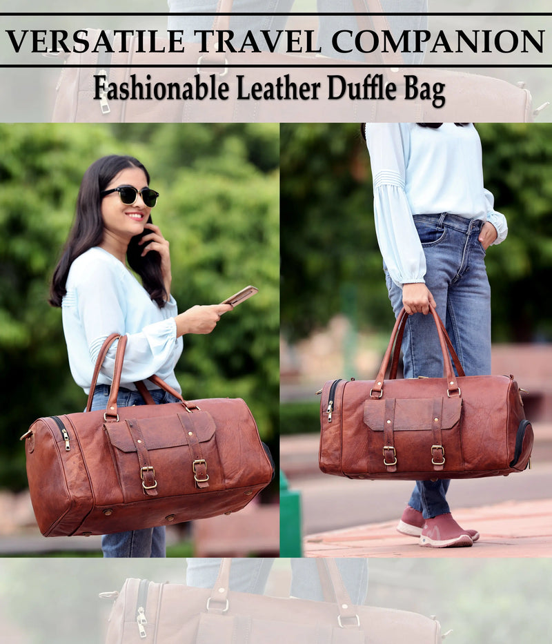 Handmade Genuine Leather Travel Duffel Bag with Shoe Compartment - Puck's