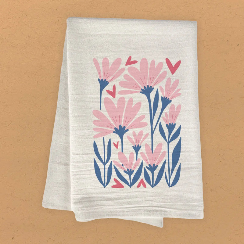 Heart Flowers - Valentine's Cotton Tea Towel - Puck's