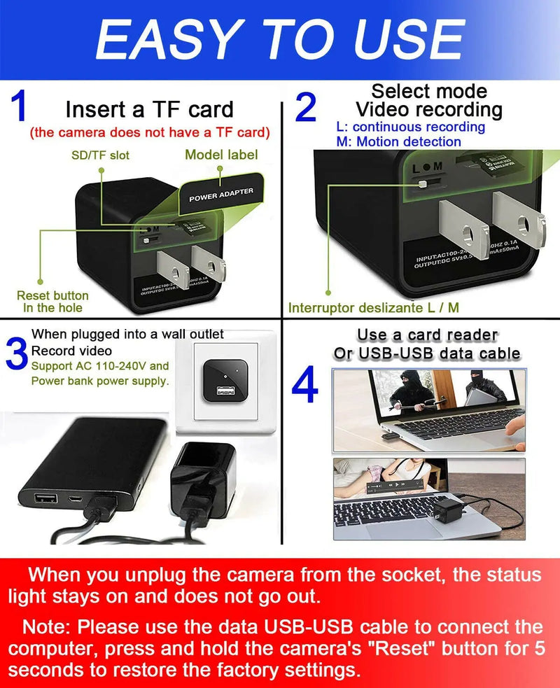 Hidden Camera HD 1080P USB Charger Home Security - Puck's