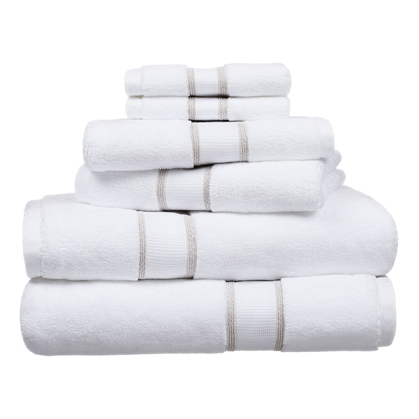 6-Piece Egyptian Cotton Striped Bath Coordinate Towel Set, Birchwood - Puck's