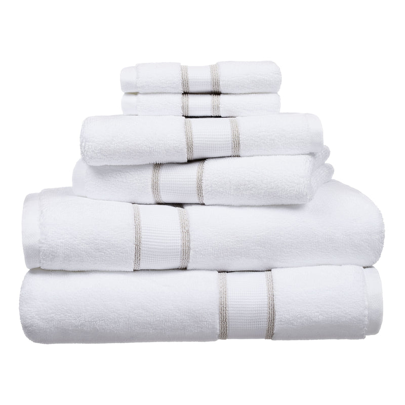 6-Piece Egyptian Cotton Striped Bath Coordinate Towel Set, Birchwood - Puck's
