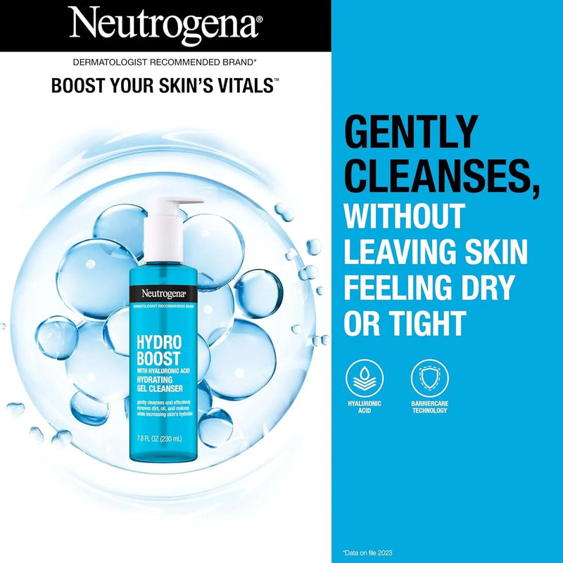 Hydro Boost Facial Cleansing Gel, Hydrating Gentle Face Cleanser and Makeup Remover with Hyaluronic Acid, Hypoallergenic Formula, 7.8 FL OZ - Puck's