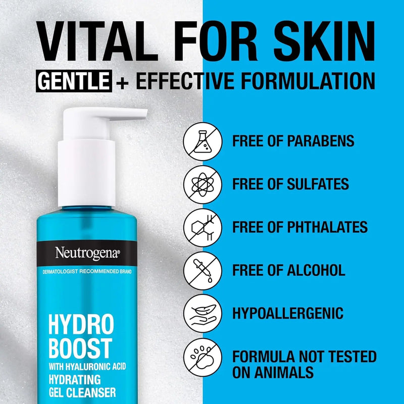 Hydro Boost Facial Cleansing Gel, Hydrating Gentle Face Cleanser and Makeup Remover with Hyaluronic Acid, Hypoallergenic Formula, 7.8 FL OZ - Puck's