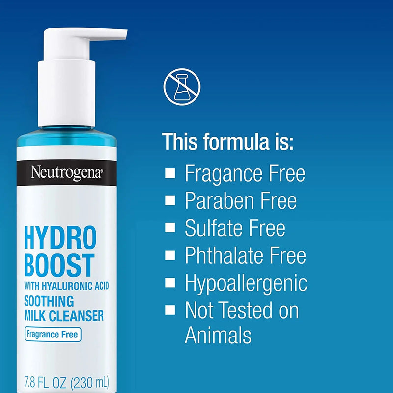 Hydro Boost Soothing Milk Facial Cleanser with Hyaluronic Acid, Hydrating Face Wash Gently Lifts Dirt & Oil Leaving Soft Soothed Skin, Hypoallergenic, Fragrance-Free, 7.8 Fl. Oz - Puck's