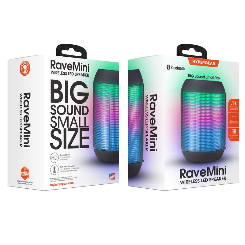 HyperGear Rave Mini Wireless LED Speaker Black (15077-HYP) - Puck's