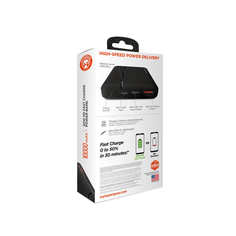 Hypergear 10000mAh 20W PD + USB Power Bank Black (15457-HYP) - Puck's