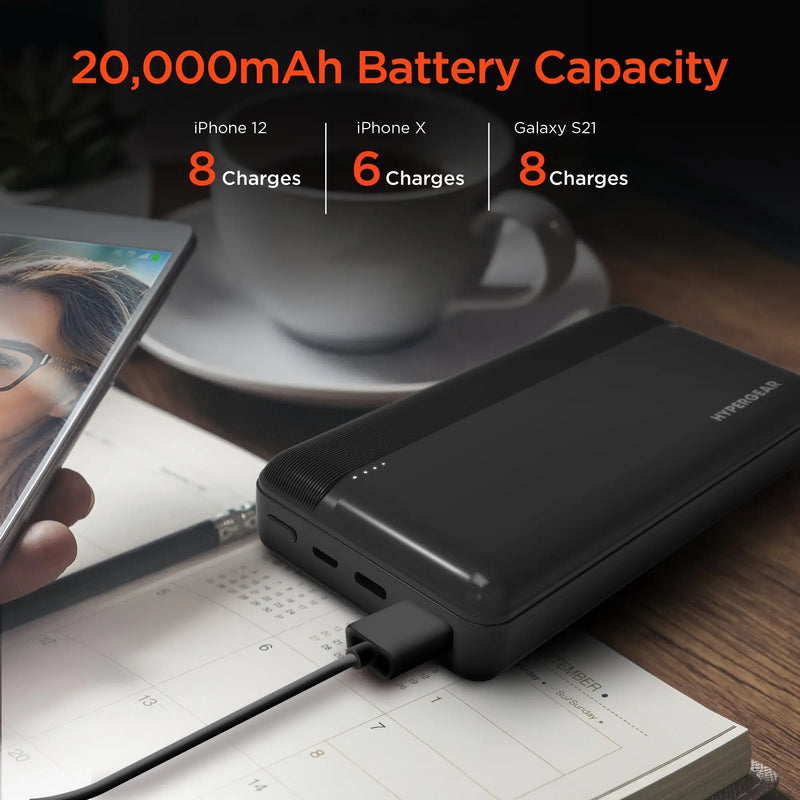 Hypergear 20000mAh 20W PD + USB Power Bank Black (15458-HYP) - Puck's