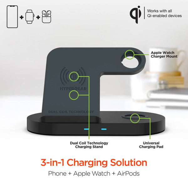 Hypergear 3-in-1 Wireless Charging Dock Black (15328-HYP) - Puck's