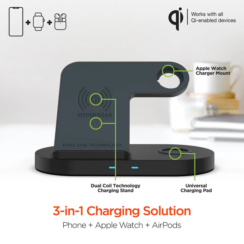Hypergear 3-in-1 Wireless Charging Dock Black (15328-HYP) - Puck's