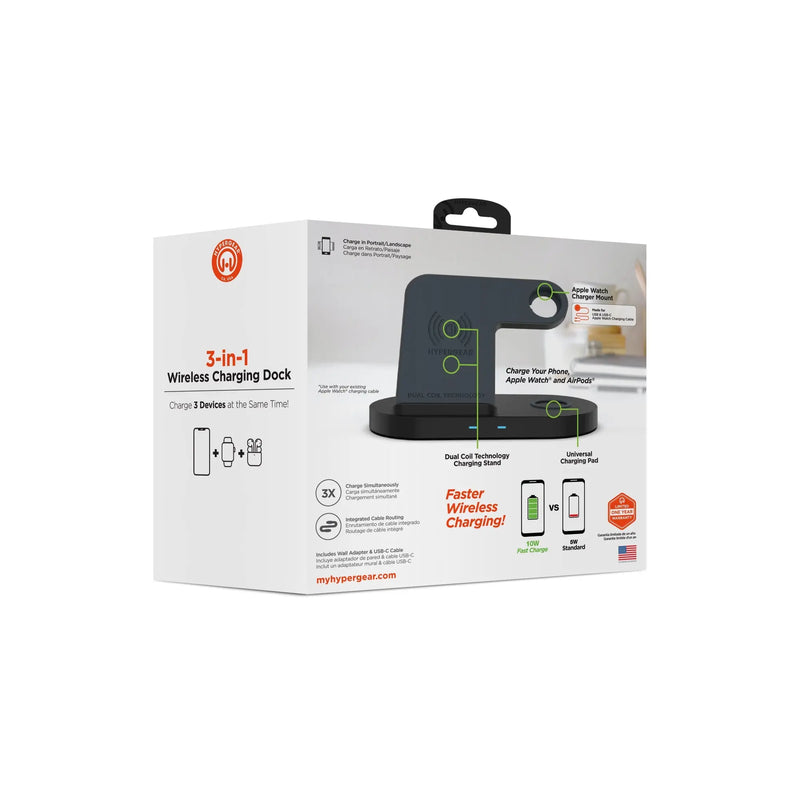 Hypergear 3-in-1 Wireless Charging Dock Black (15328-HYP) - Puck's
