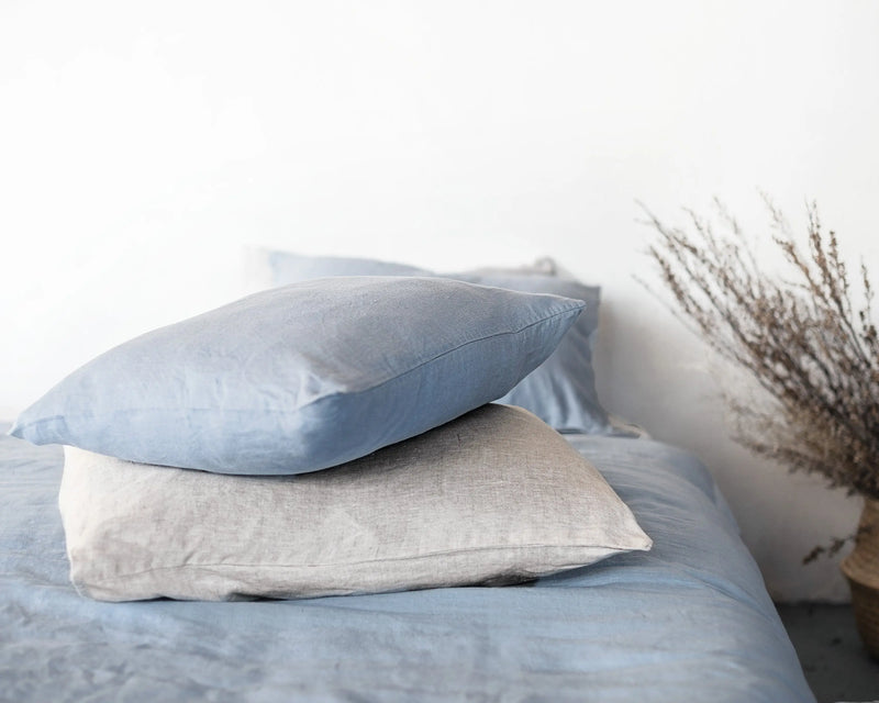 Ice Blue linen bedding set with zipper - Puck's