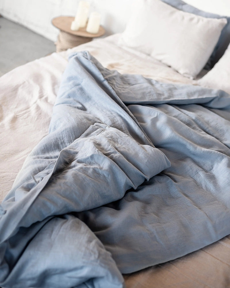 Ice Blue linen bedding set with zipper - Puck's