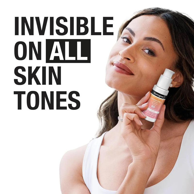 Invisible Daily Defense Face Sunscreen + Hydrating Serum with Broad Spectrum SPF 60 & Antioxidants to Help Skin Glow, Oil-Free, Fragrance Free, 1.7 Fl. Oz - Puck's