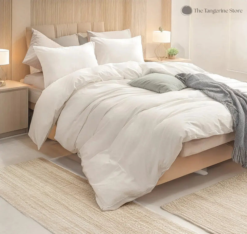Ivory White - 100% Cotton 3 Piece Duvet Cover Set | 4 Piece Sheet Set - Puck's