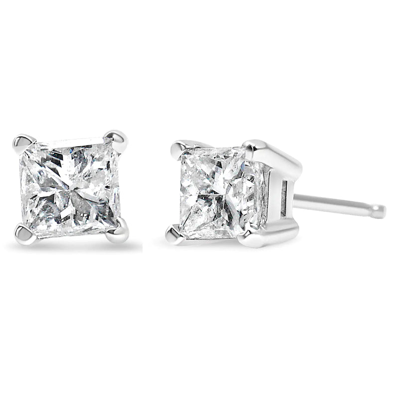 14k witgouden 1/5 Cttw princessgeslepen diamanten petite oorbellen (I-J, I2-I3) - Puck's