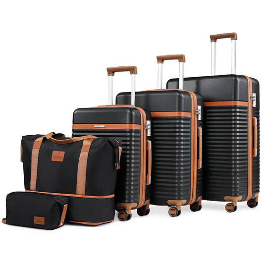 - 5 Luggage Sets ABS Hardside Spinner Luggage -(Expandable Suitcase20"24")28-In Checked Luggage-Black - Puck's Puck's