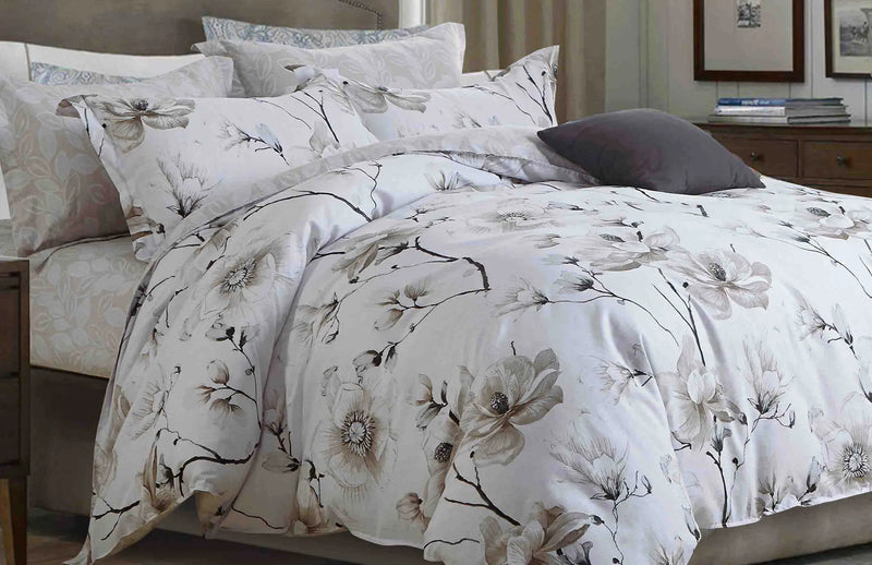 Juan Brown and White Floral 100% Cotton Comforter Set - Puck's