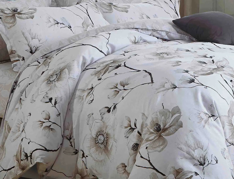 Juan Brown and White Floral 100% Cotton Comforter Set - Puck's