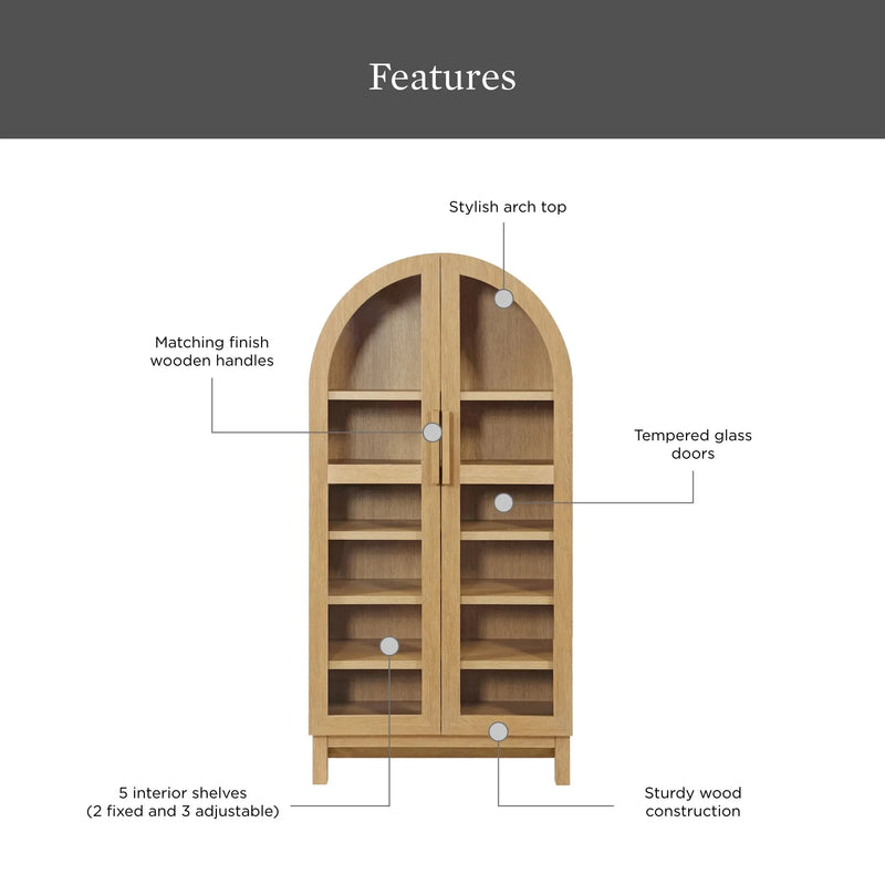 Juliet Arch Cabinet, Light Honey Finish - Puck's