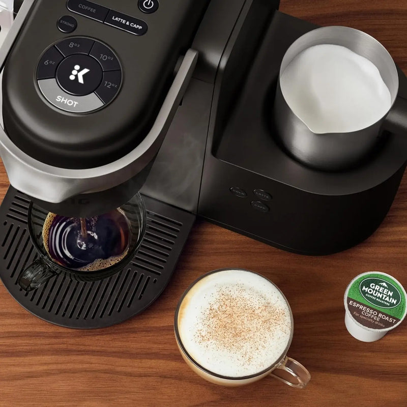 K-Cafe K-Duo Single Serve Coffee, Latte and Cappuccino Maker, Dark Charcoal - Puck's