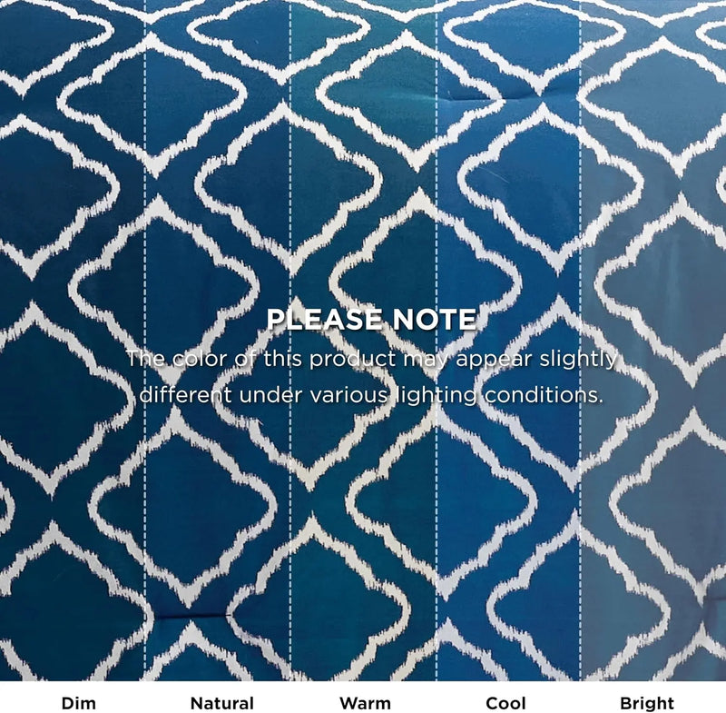 King Comforter Set 7 Pieces - Navy Blue Quatrefoil Comforters King Size, Lightweight Bedding Sets for All Season, Bed in a Bag with Comforters, Sheets, Pillowcases & Shams - Puck's