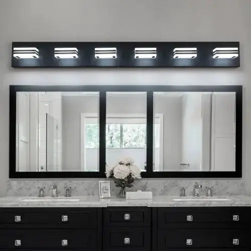 LED Modern Black Makeup Light, 6 Light Acrylic Matte Black Bathroom Makeup Light Covering Mirror Unavailable Platforms- Temu - Puck's